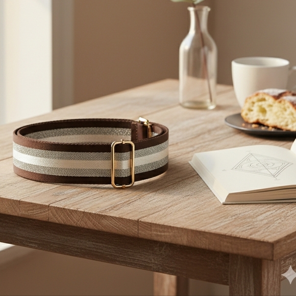 Trendy Adjustable Brown Silver Stripe Bag Replacement Strap Golden Hardware - Picture 7 of 9